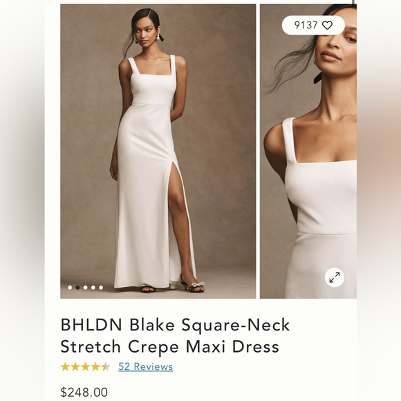 BHLDN Blake Square-Neck Stretch Crepe Maxi Dress | size 4 - Picture 2 of 4